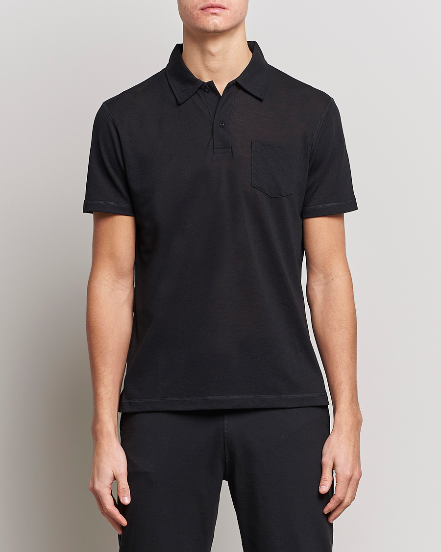 Homme | Polos | Sunspel | Active Pique Polo Black