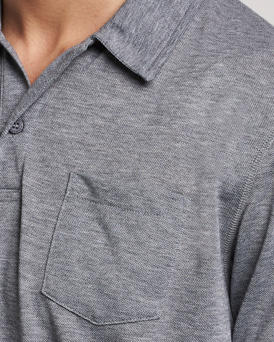 Homme | Polos | Sunspel | Active Pique Polo Grey Melange
