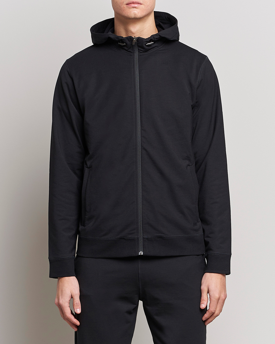 Homme | Loungewear | Sunspel | Active Full Zip Hood Black