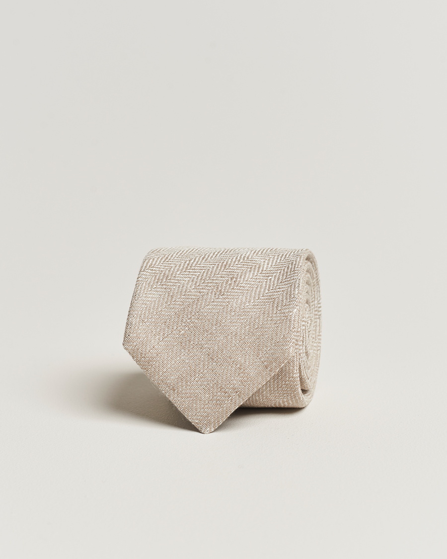 Homme | Amanda Christensen Linen Herringbone 8cm Tie Ecru | Amanda Christensen | Linen Herringbone 8cm Tie Ecru