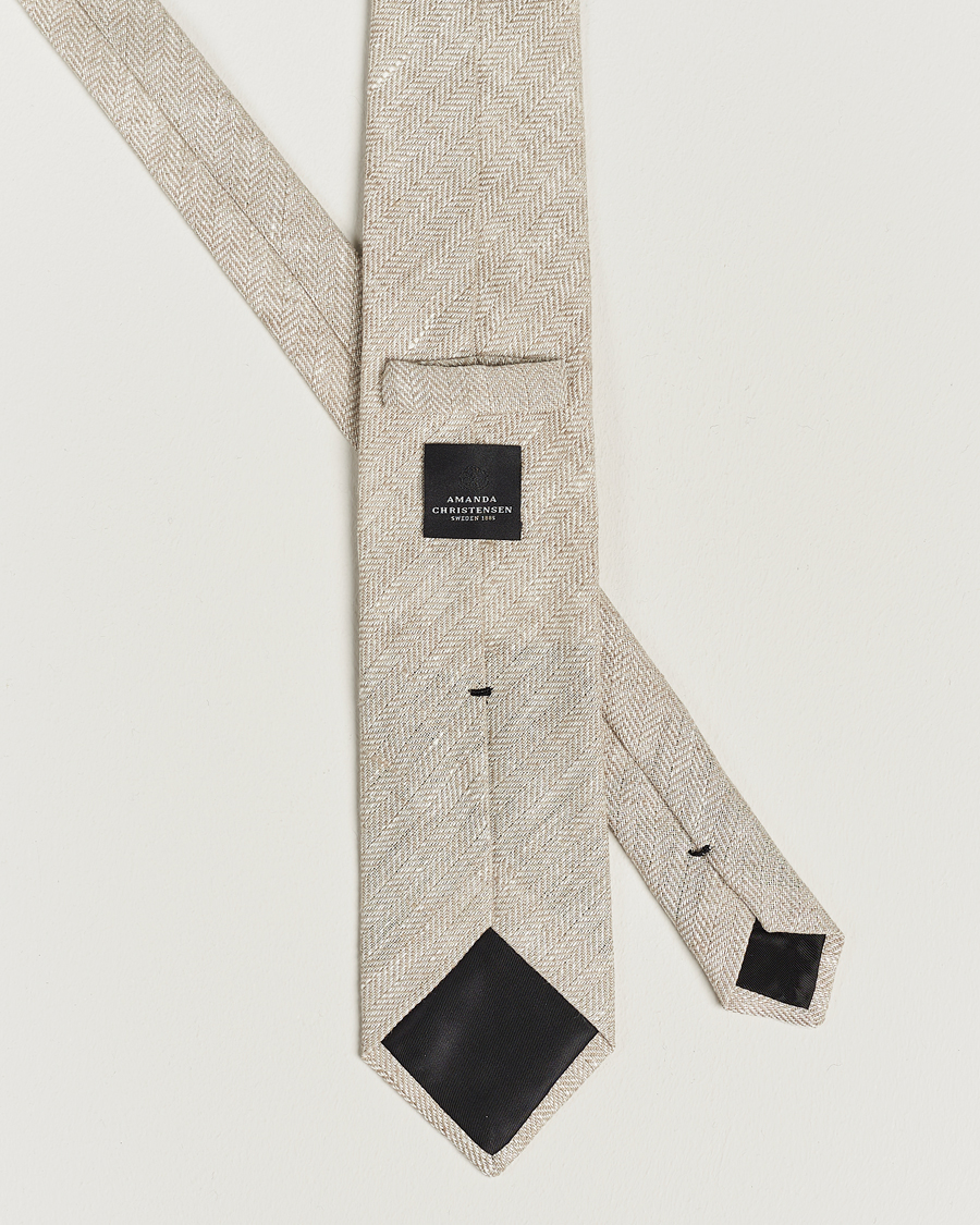 Homme | Amanda Christensen Linen Herringbone 8cm Tie Ecru | Amanda Christensen | Linen Herringbone 8cm Tie Ecru