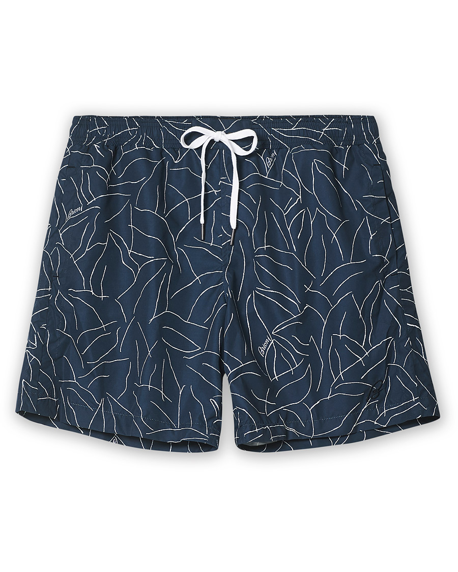 Homme | Maillots De Bain | Brioni | Foliage Print Swim Trunks Navy