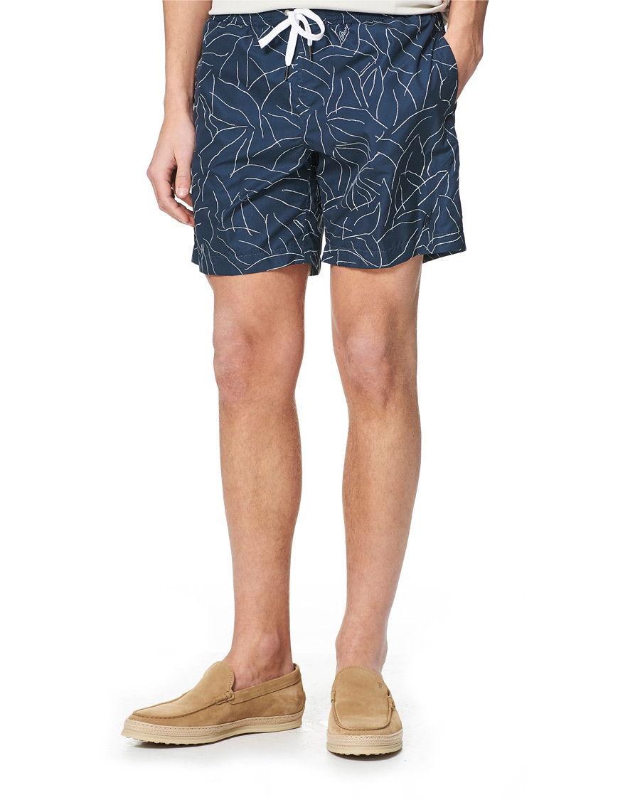 Homme | Maillots De Bain | Brioni | Foliage Print Swim Trunks Navy
