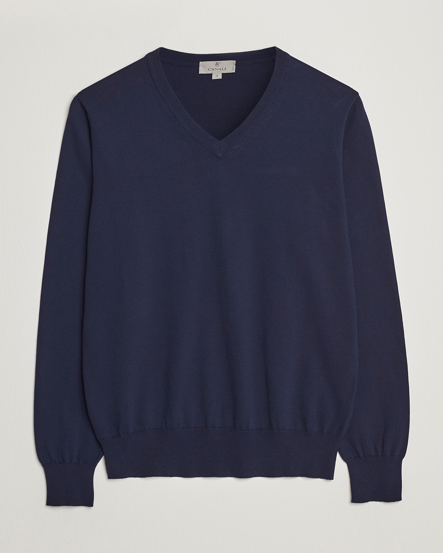 Homme | Pulls Et Tricots | Canali | Cotton V-Neck Pullover Navy