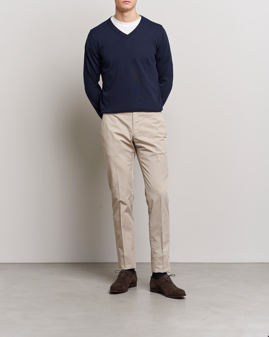 Homme | Pulls Et Tricots | Canali | Cotton V-Neck Pullover Navy