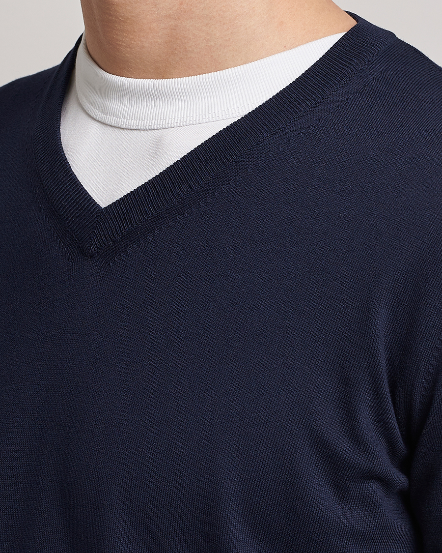 Homme | Pulls Et Tricots | Canali | Cotton V-Neck Pullover Navy