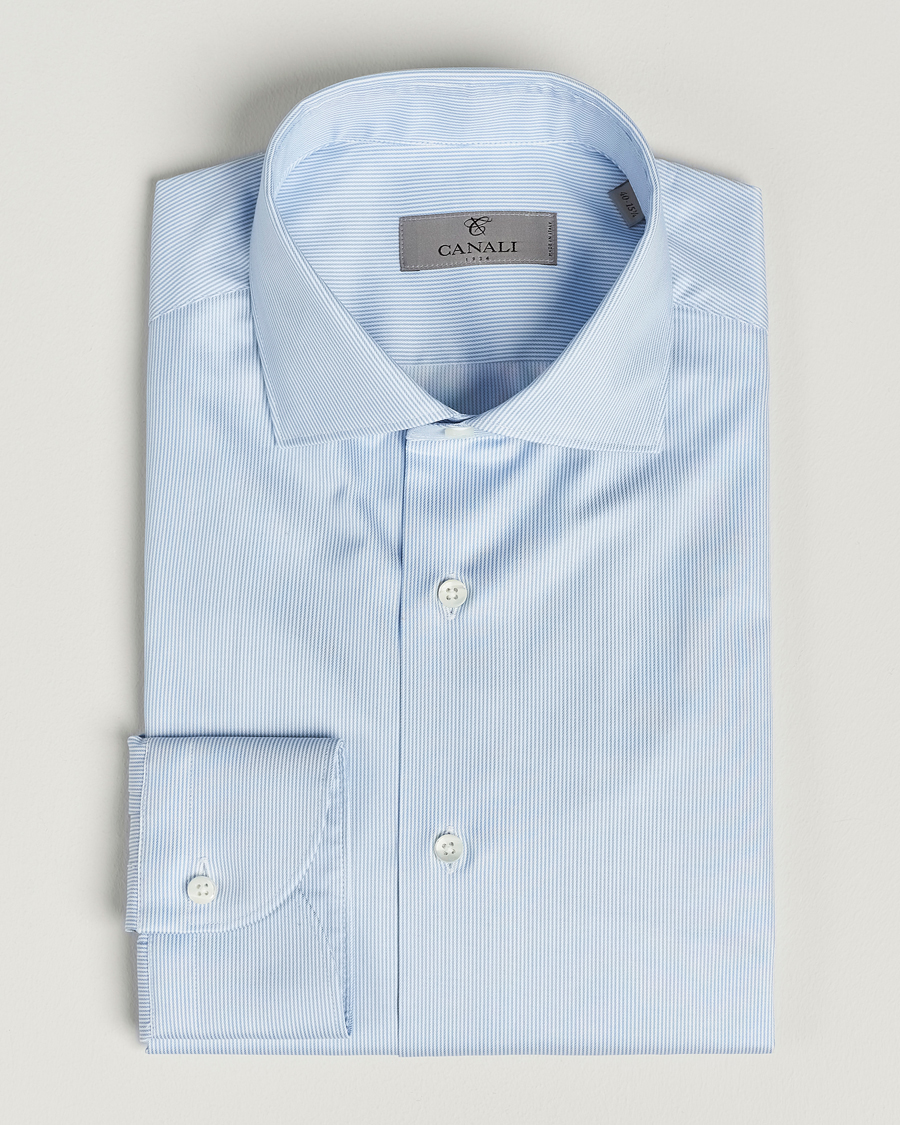 Homme | Chemises | Canali | Slim Fit Striped Cotton Shirt Light Blue