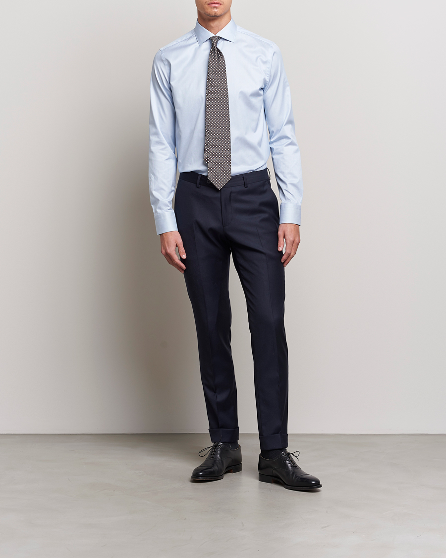 Homme | Italian Department | Canali | Slim Fit Striped Cotton Shirt Light Blue