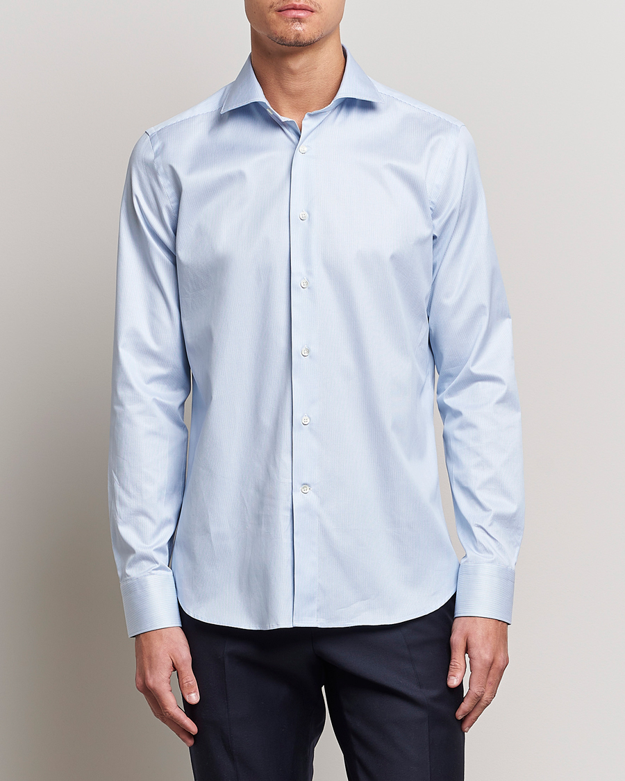 Homme | Chemises | Canali | Slim Fit Striped Cotton Shirt Light Blue