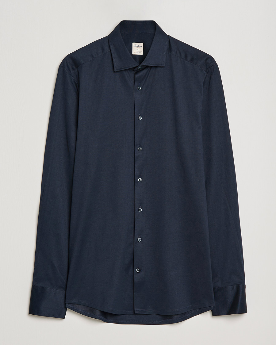 Homme | Chemises | Stenströms | Slimline Jersey Button Down Shirt Navy