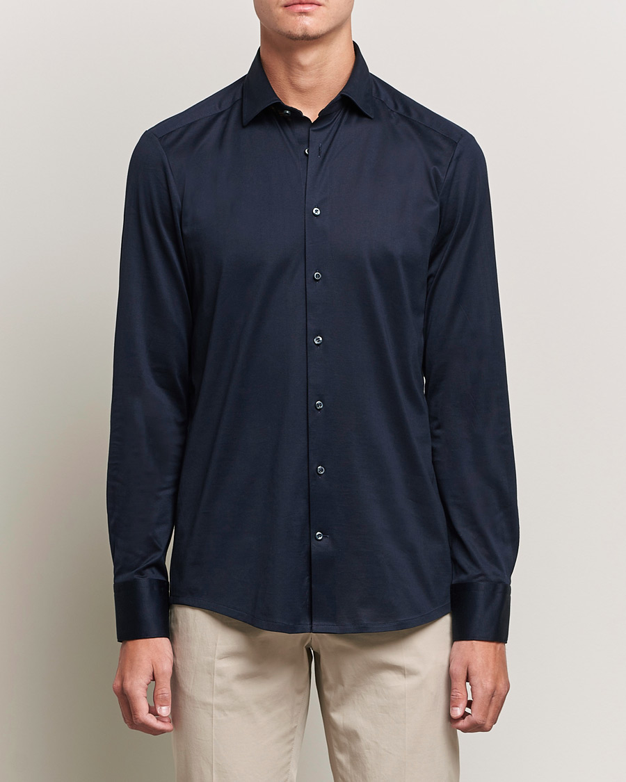 Homme | Chemises | Stenströms | Slimline Jersey Button Down Shirt Navy