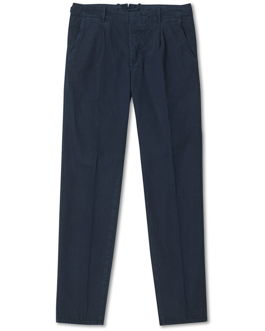 Homme | Pantalons | Incotex | Tapered Fit Cotton Trousers Navy