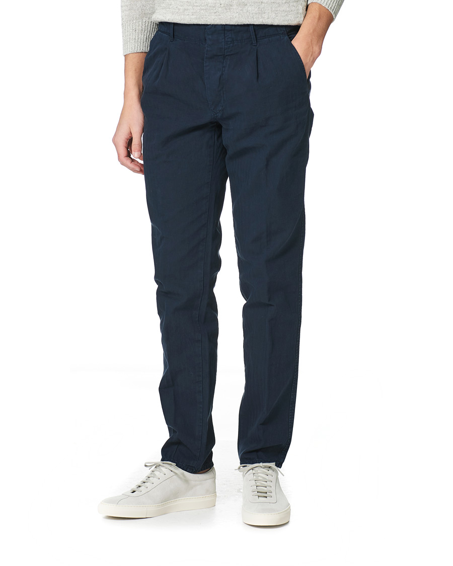 Homme | Pantalons | Incotex | Tapered Fit Cotton Trousers Navy