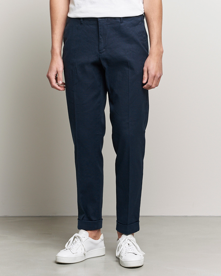 Homme | Pantalons | J.Lindeberg | Grant Stretch Cotton/Linen Trousers Navy