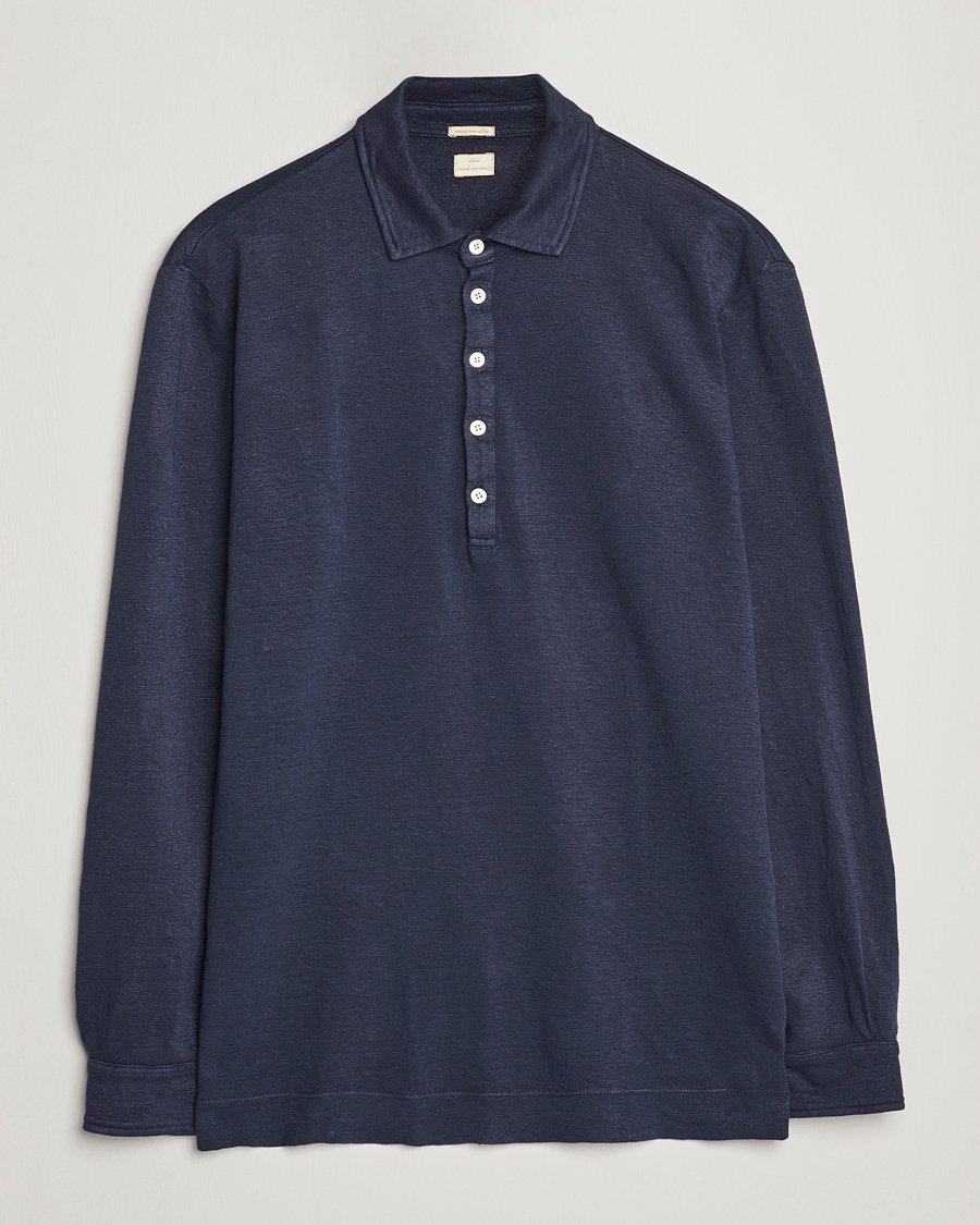 Homme | Pulls Et Tricots | Massimo Alba | Raya Long Sleeve Linen Polo Navy