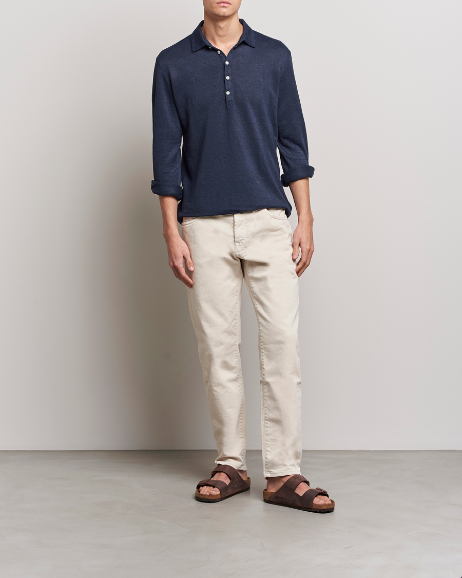Homme | Pulls Et Tricots | Massimo Alba | Raya Long Sleeve Linen Polo Navy