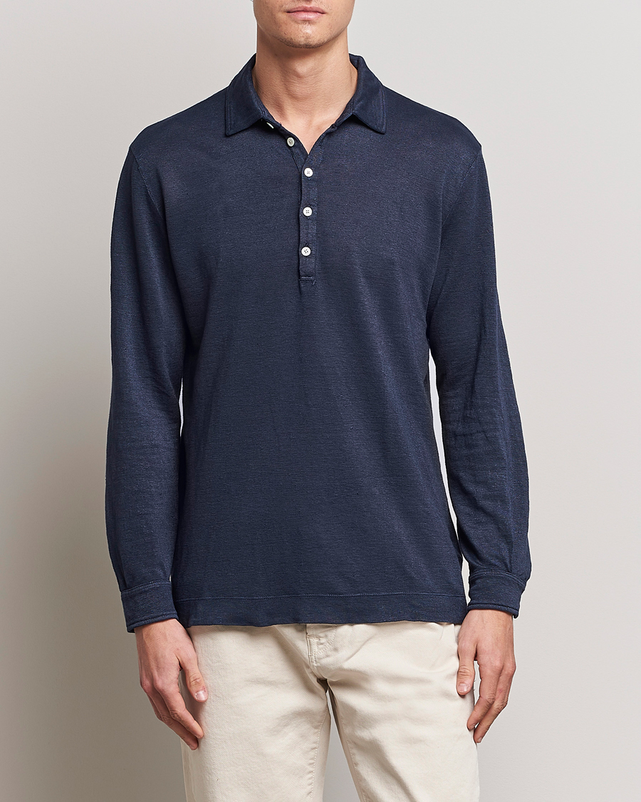 Homme | Pulls Et Tricots | Massimo Alba | Raya Long Sleeve Linen Polo Navy