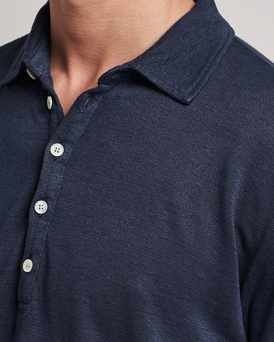 Homme | Pulls Et Tricots | Massimo Alba | Raya Long Sleeve Linen Polo Navy