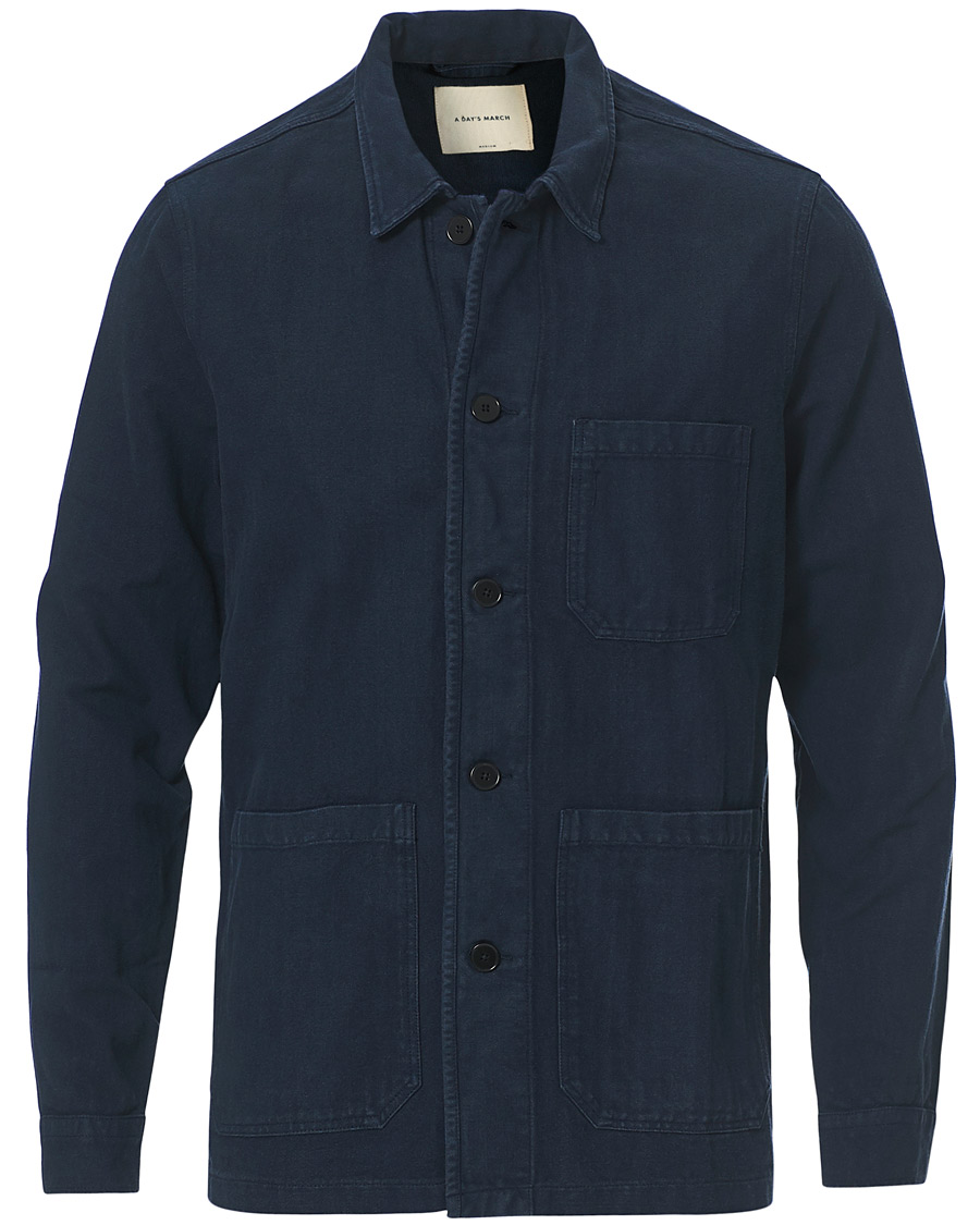 Homme | Chemises | A Day's March | Original Herringbone Overshirt Navy
