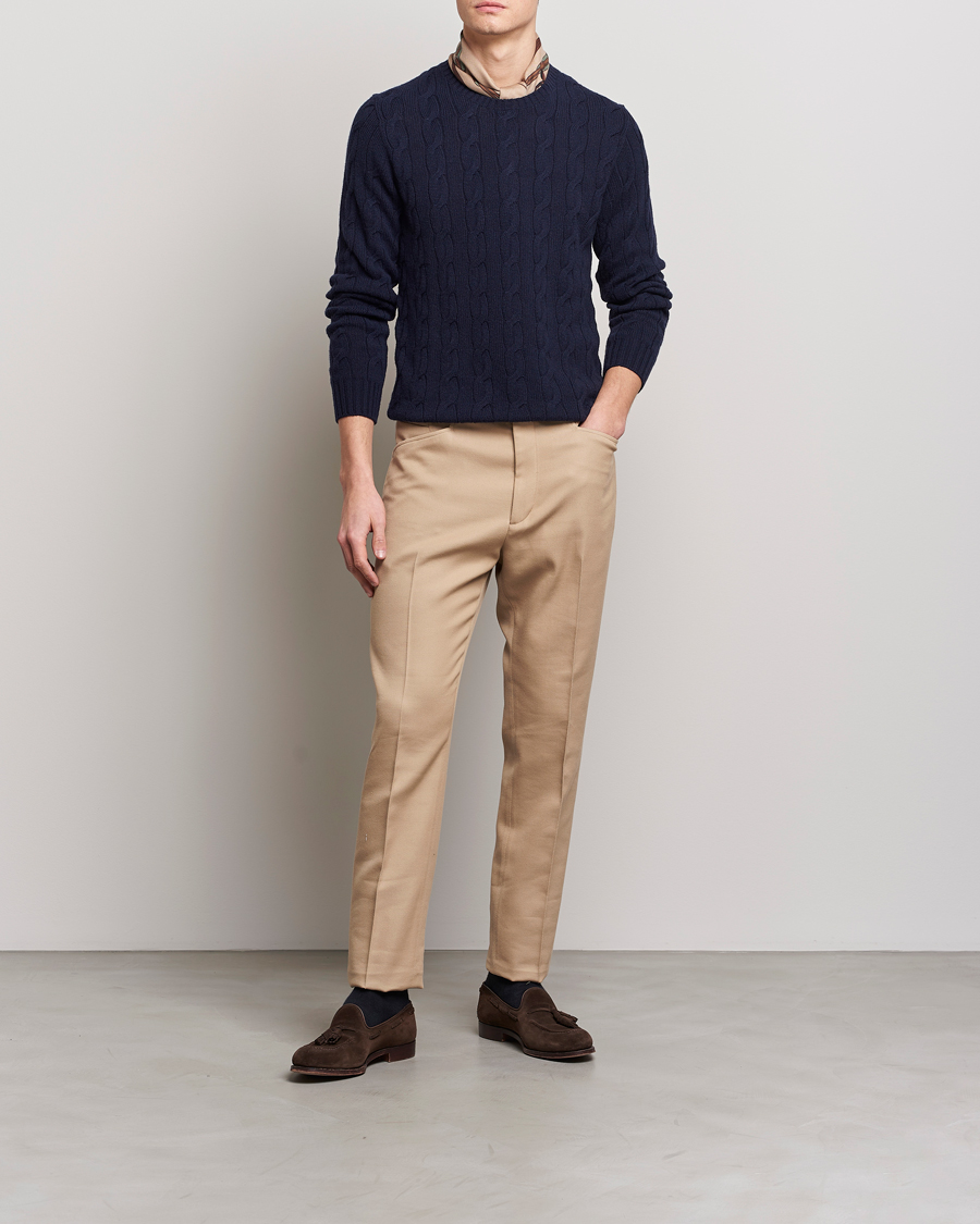 Homme | Pulls Et Tricots | Ralph Lauren Purple Label | Cashmere Cable Crew Neck Sweater Chairman Navy