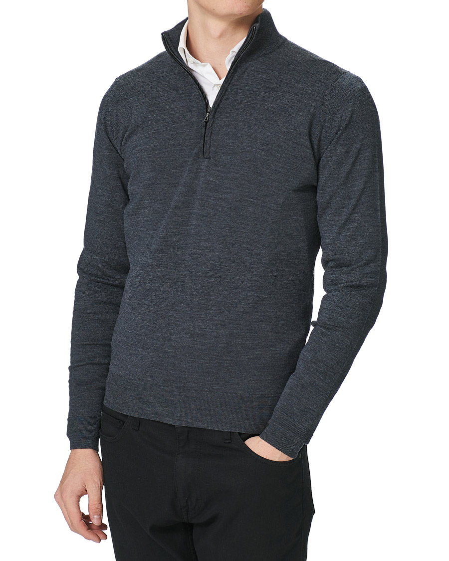 Homme | Pulls Et Tricots | John Smedley | Barrow Extra Fine Merino Half Zip Charcoal