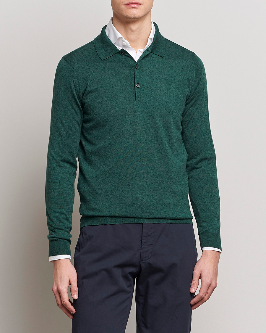 Homme | Pulls Et Tricots | John Smedley | Belper Wool/Cotton Polo Pullover Bottle Green