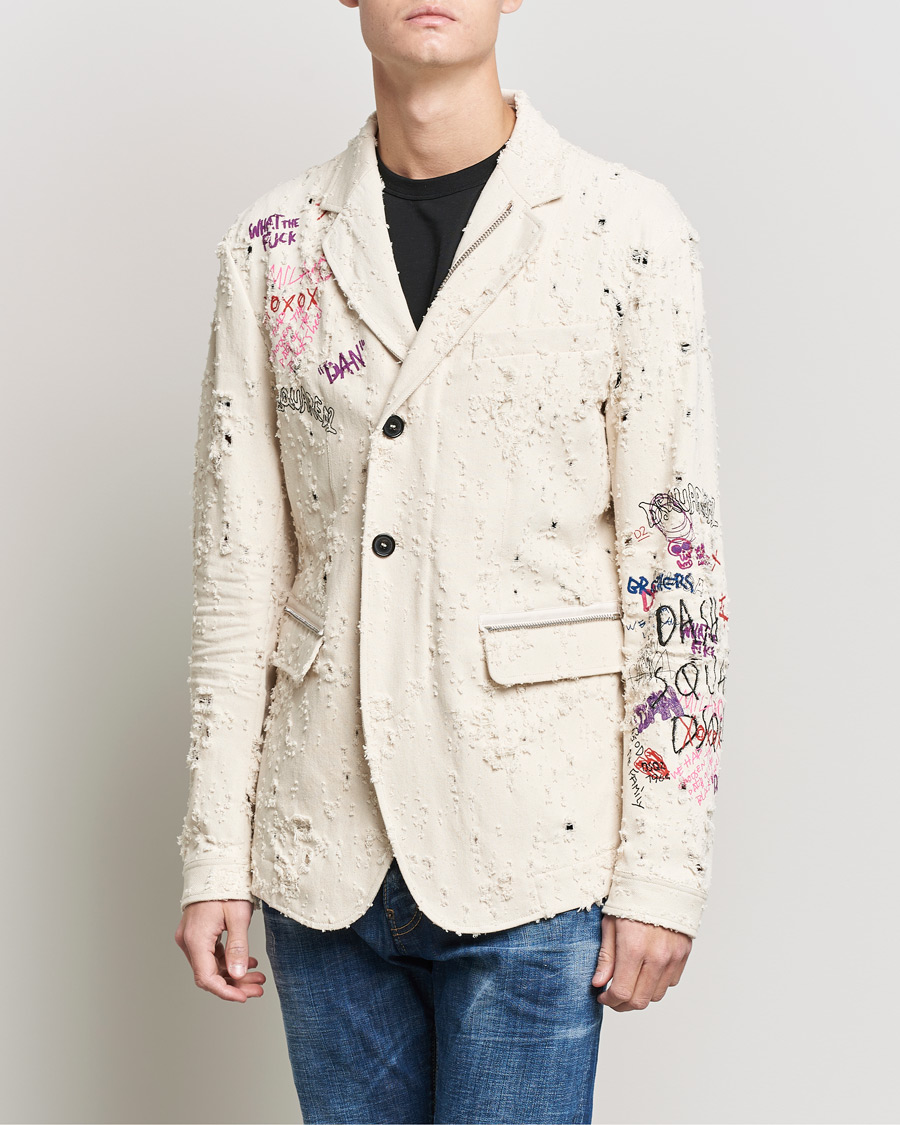Homme | Blazers | Dsquared2 | Painted Military Blazer Light Beige