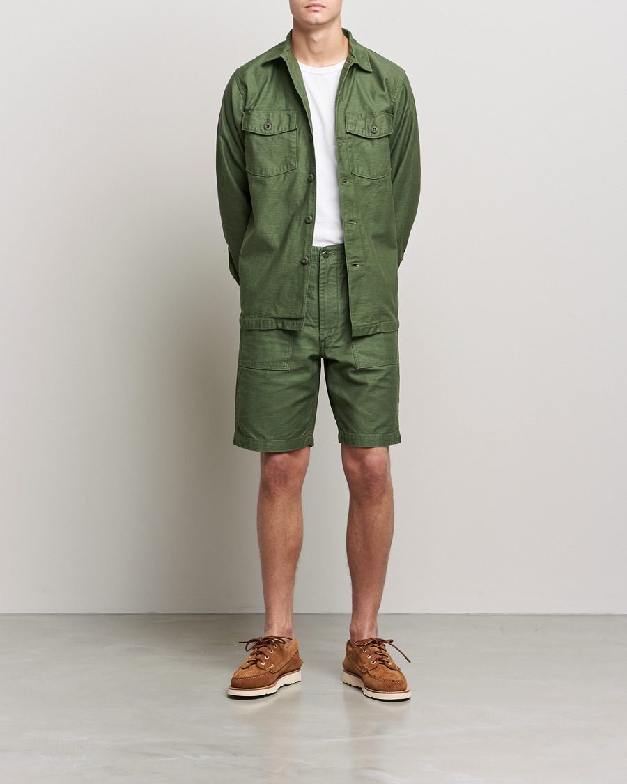 Homme | Shorts | orSlow | Slim Fit Original Sateen Fatigue Shorts Green