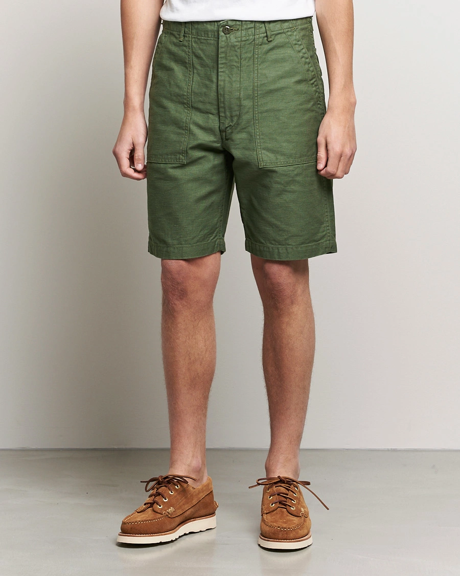 Homme | orSlow | orSlow | Slim Fit Original Sateen Fatigue Shorts Green