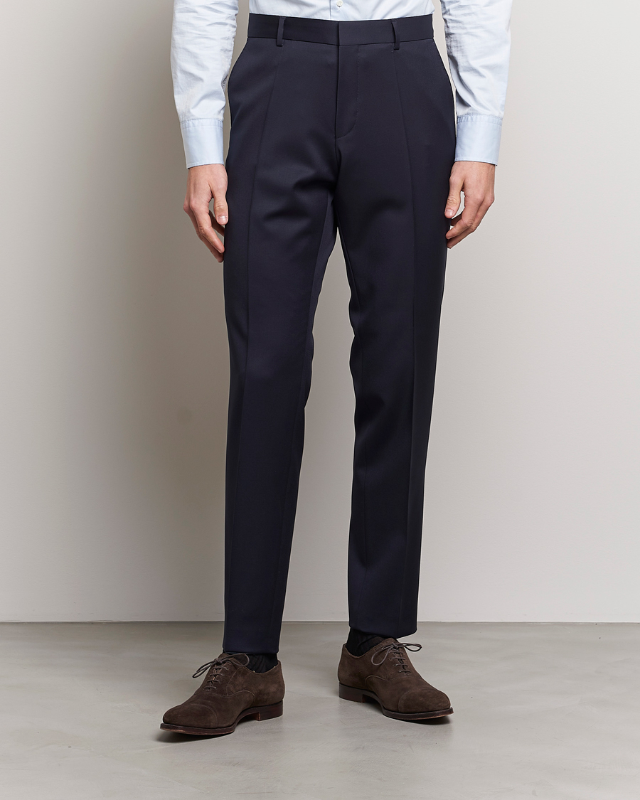 Homme | Costume De Mariage | BOSS BLACK | Genius Slim Fit Wool Trousers Dark Blue