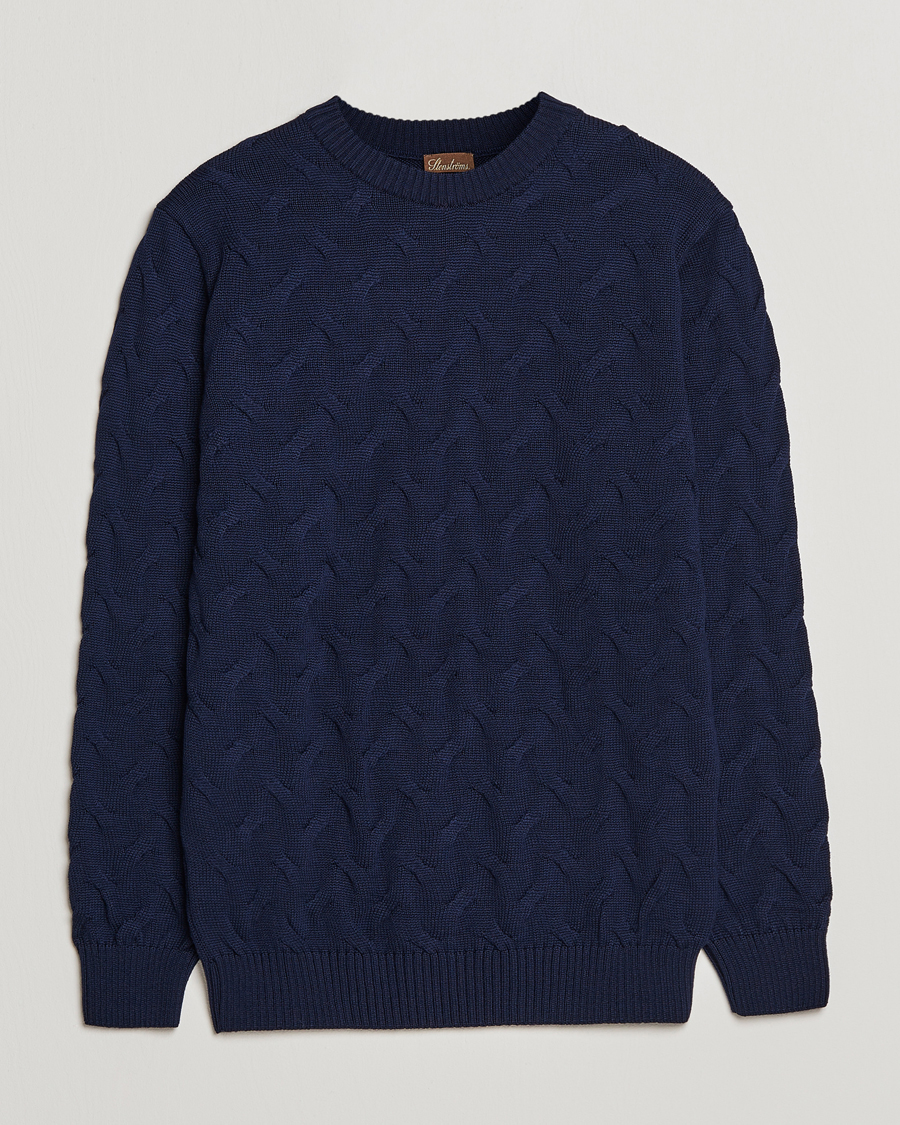 Homme | Pulls Et Tricots | Stenströms | Heavy Cable Merino Crew Neck Navy