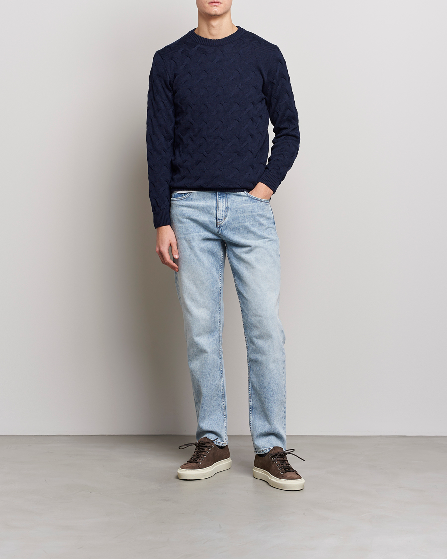 Homme | Pulls Et Tricots | Stenströms | Heavy Cable Merino Crew Neck Navy