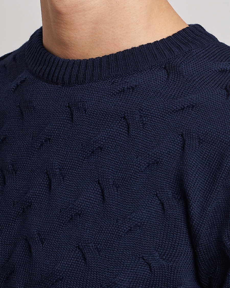 Homme | Pulls Et Tricots | Stenströms | Heavy Cable Merino Crew Neck Navy