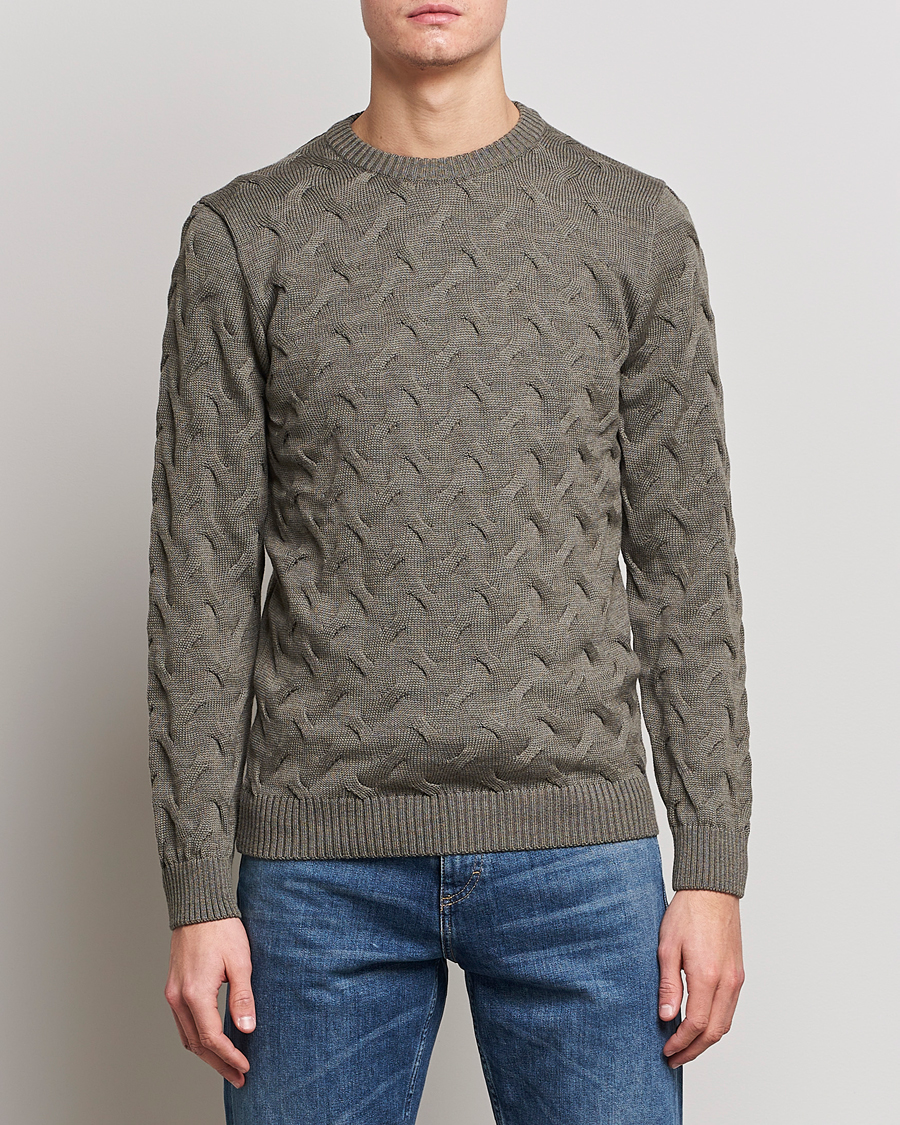 Homme |  | Stenströms | Heavy Cable Merino Crew Neck Olive