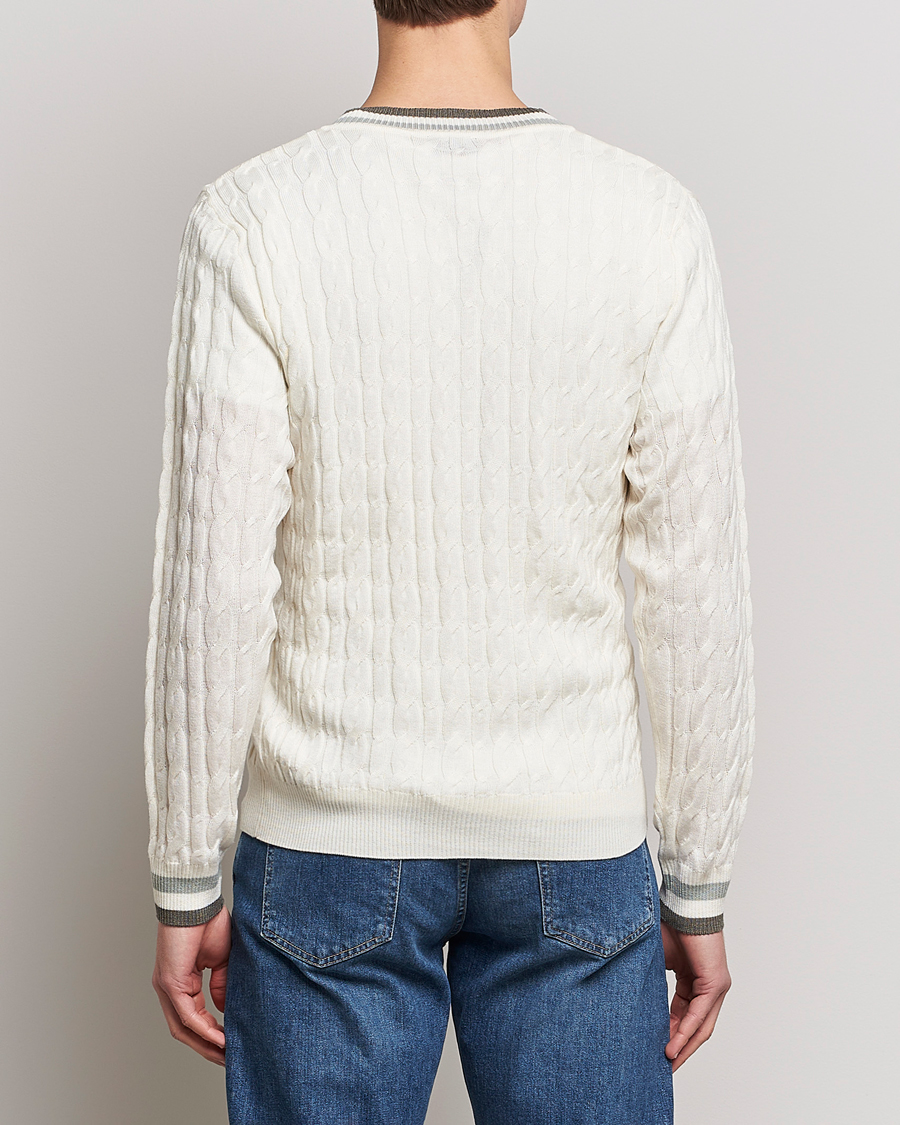 Homme | Pulls Et Tricots | Stenströms | Contrast Merino Cable V-Neck White