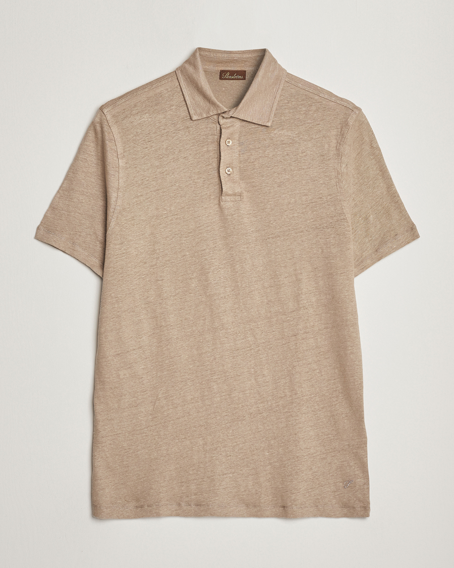 Homme | Polos | Stenströms | Linen Polo Shirt Beige