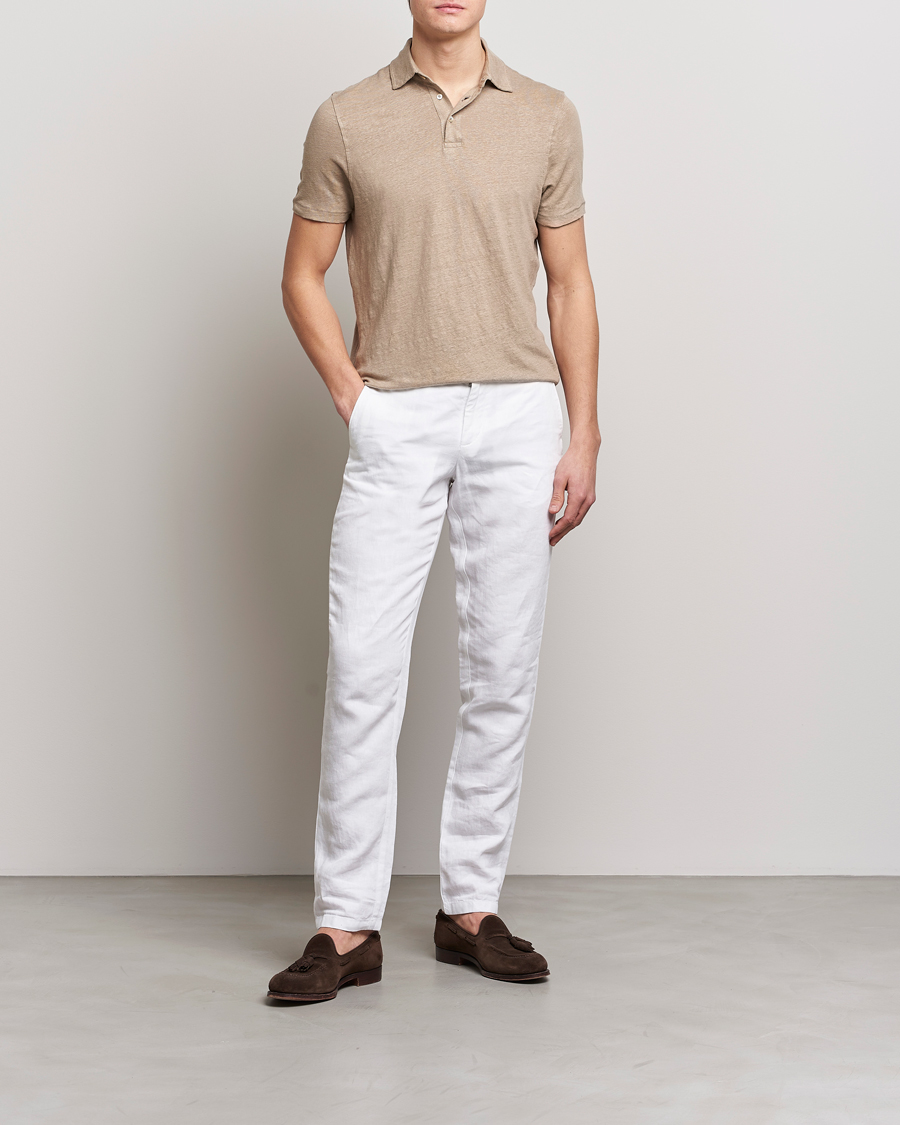 Homme | Polos | Stenströms | Linen Polo Shirt Beige