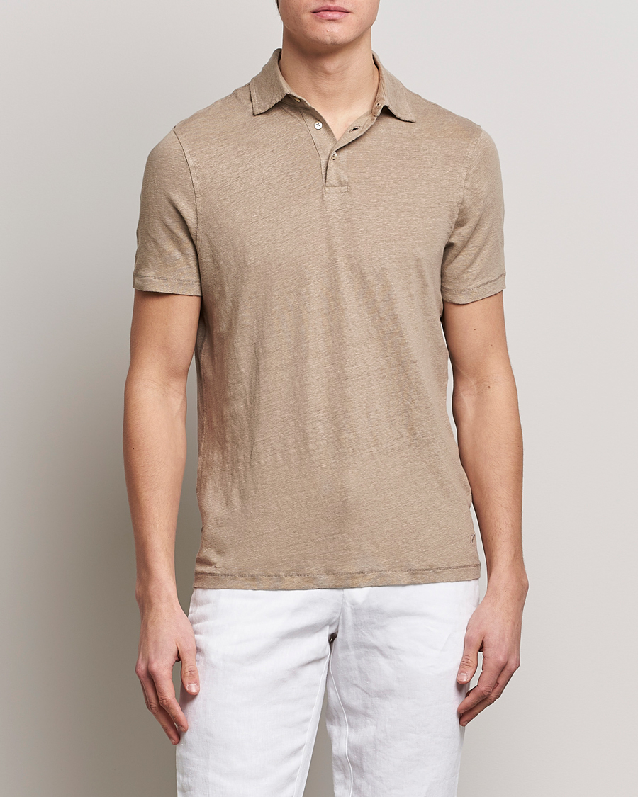 Homme | Polos | Stenströms | Linen Polo Shirt Beige