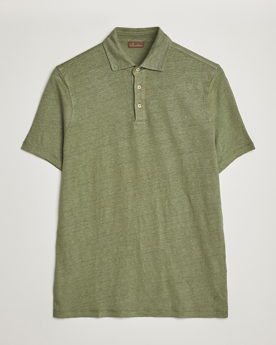 Homme | Polos | Stenströms | Linen Polo Shirt Olive