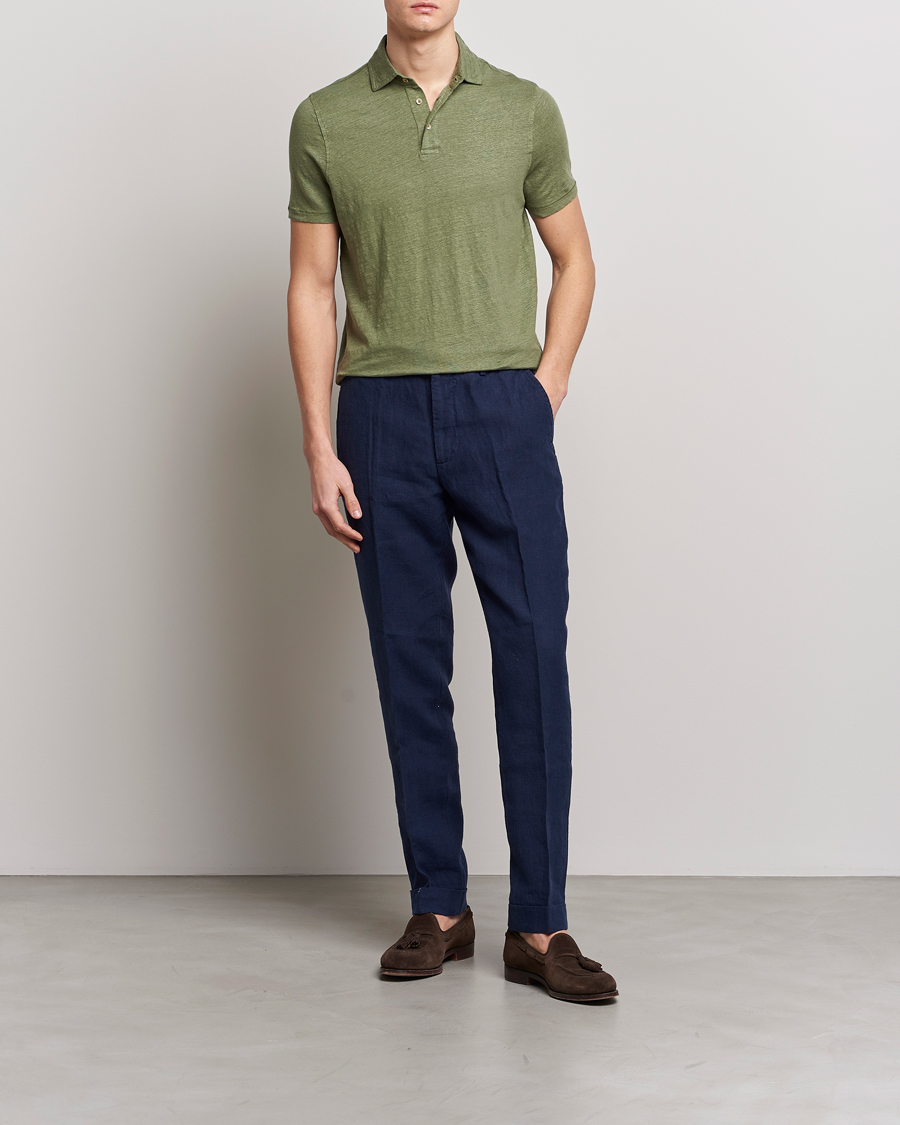 Homme | Polos | Stenströms | Linen Polo Shirt Olive