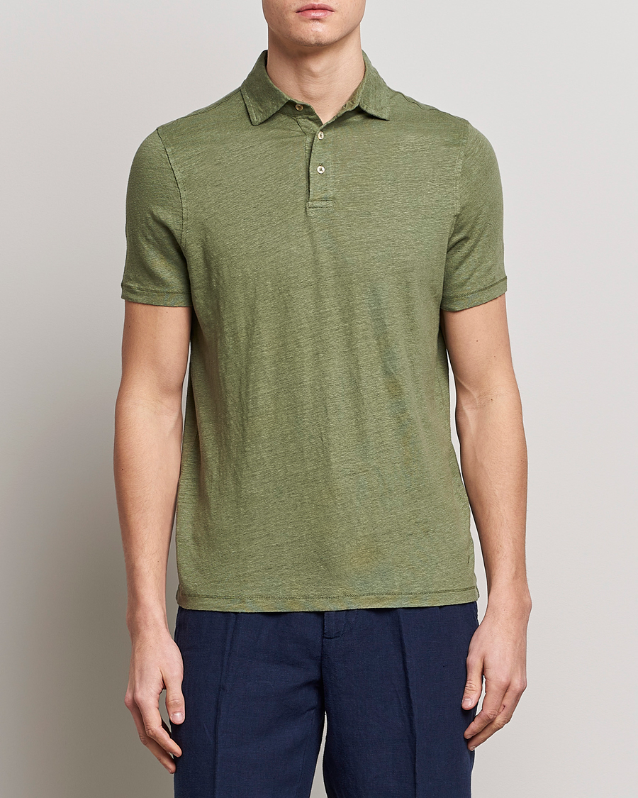 Homme | Polos | Stenströms | Linen Polo Shirt Olive