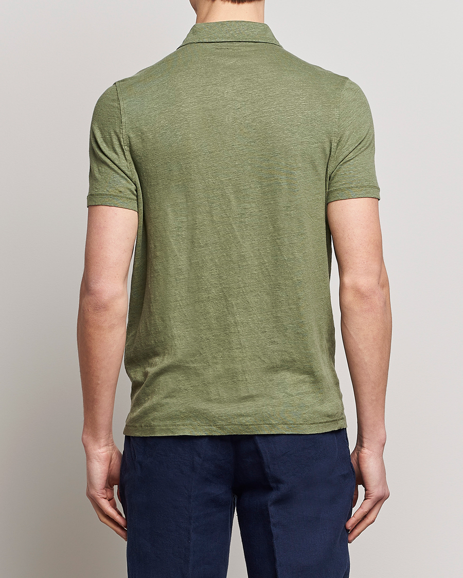 Homme | Polos | Stenströms | Linen Polo Shirt Olive