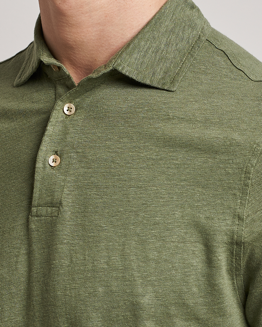Homme | Polos | Stenströms | Linen Polo Shirt Olive
