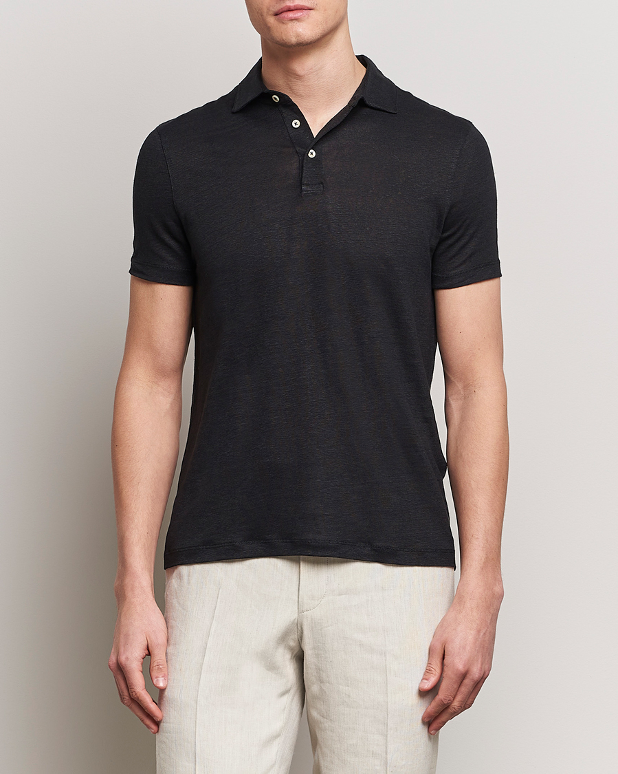 Homme | Polos | Stenströms | Linen Polo Shirt Black