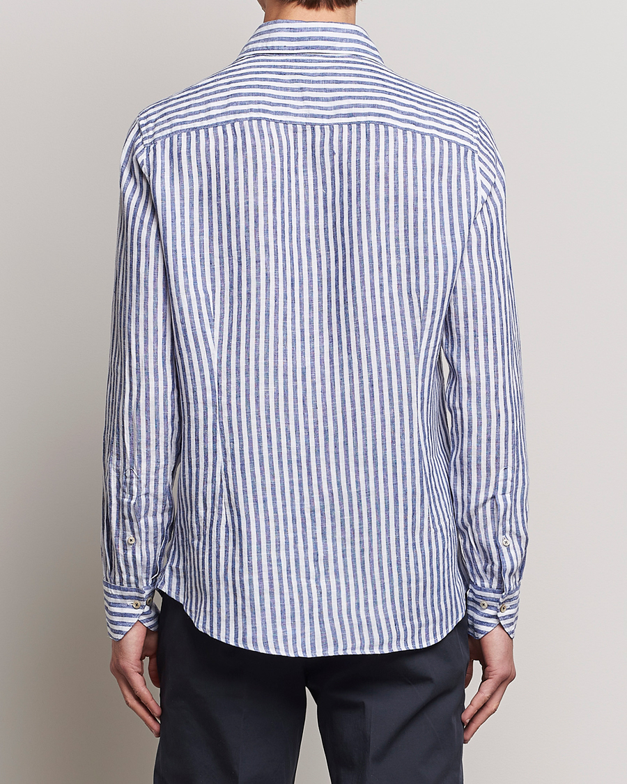 Homme | Chemises | Stenströms | Slimline Cut Away Striped Linen Shirt Blue