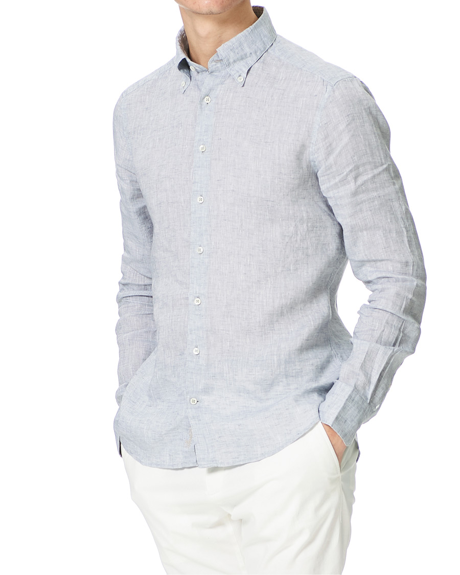Homme | Chemises | Stenströms | Slimline Button Down Linen Shirt Light Grey