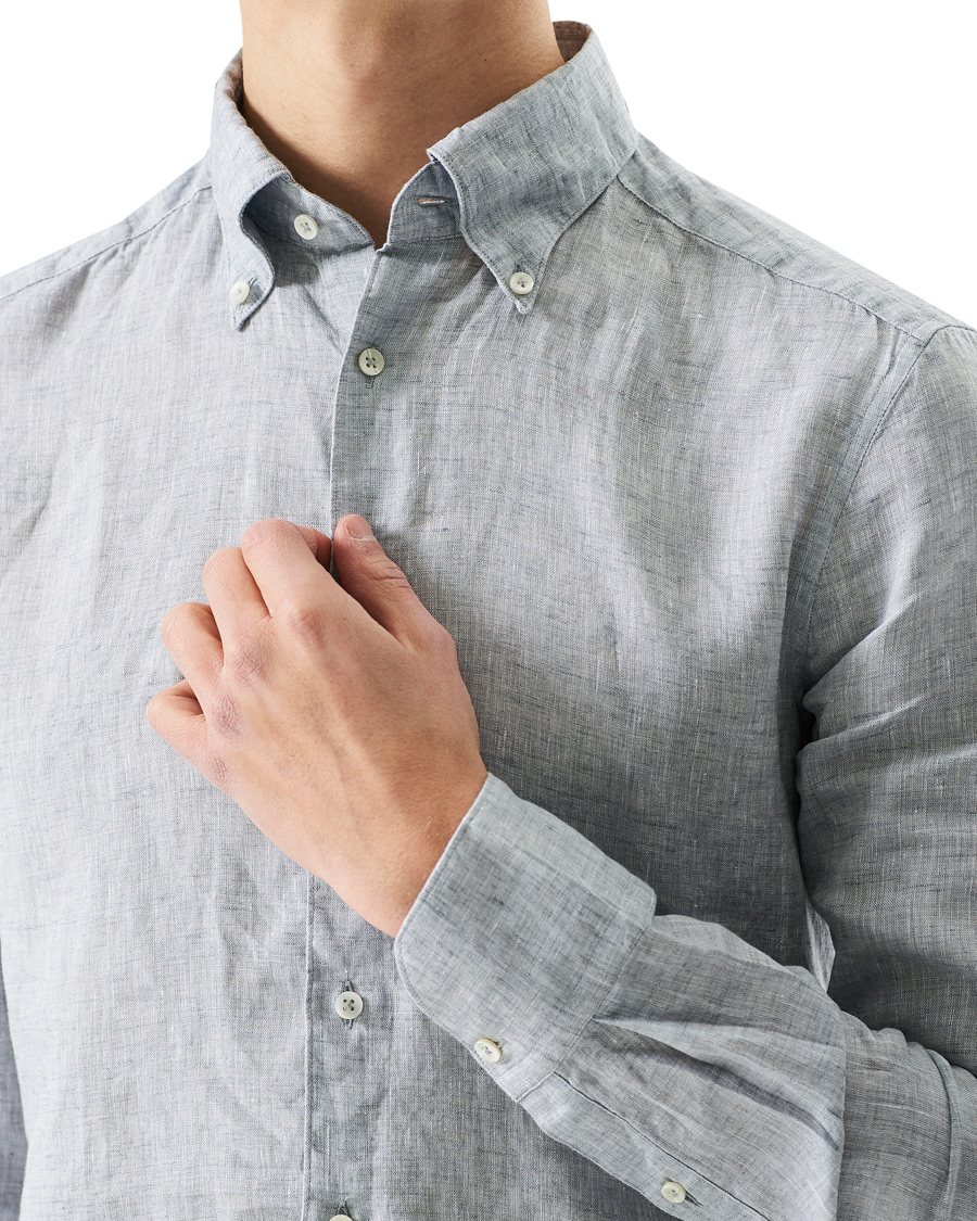 Homme | Chemises | Stenströms | Slimline Button Down Linen Shirt Light Grey