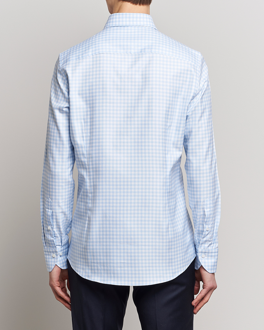 Homme | Chemises | Stenströms | Slimline Checked Cut Away Shirt Light Blue