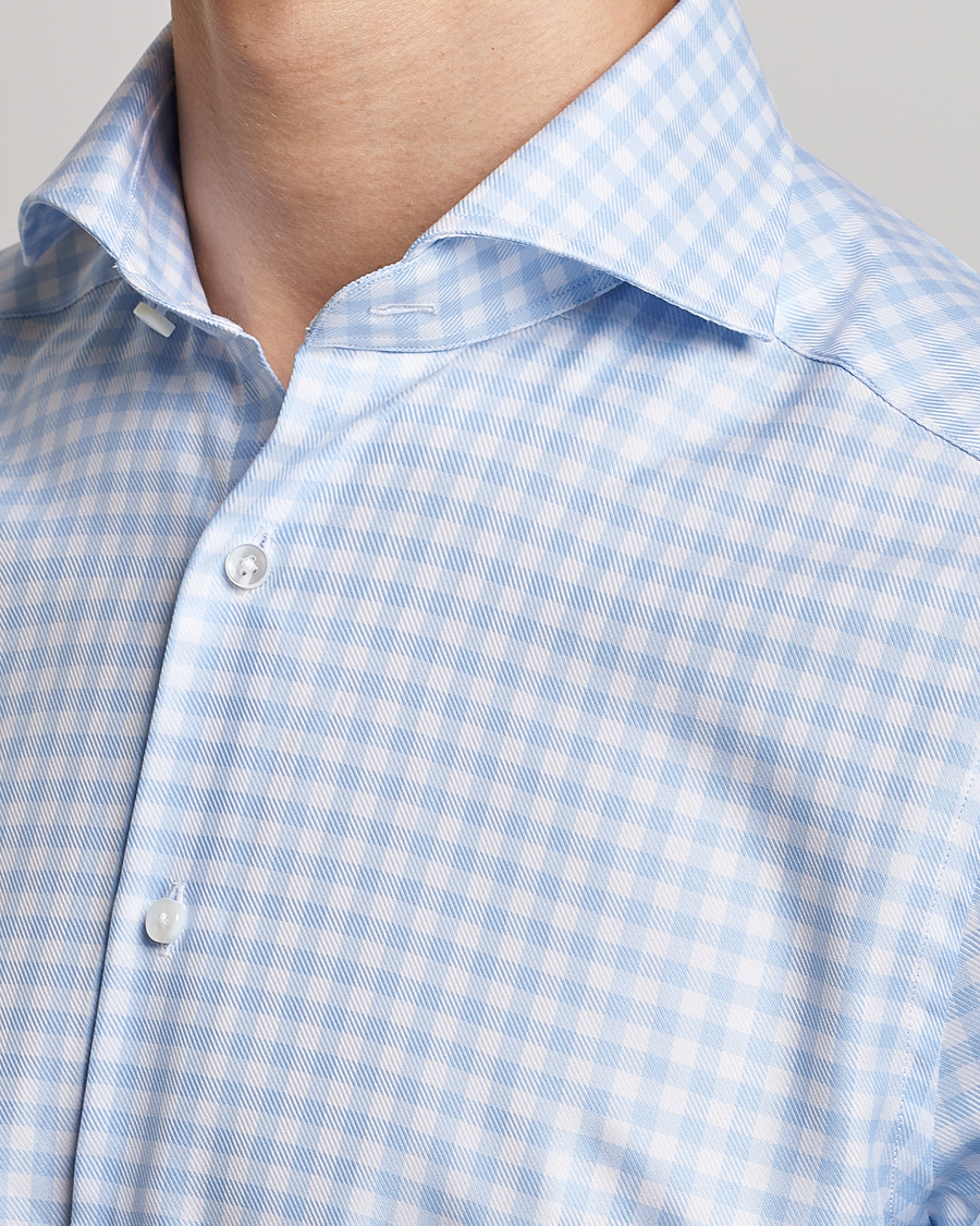 Homme | Chemises | Stenströms | Slimline Checked Cut Away Shirt Light Blue