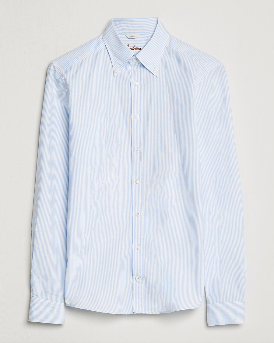 Homme | Chemises | Stenströms | Slimline Washed Striped Oxford Shirt Light Blue